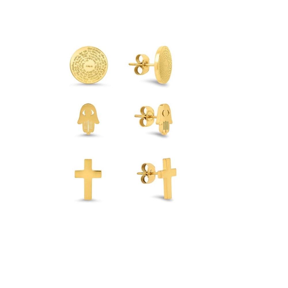 18 K gold Plated, Cross, and Lord’s Prayer Stud, Earring Set